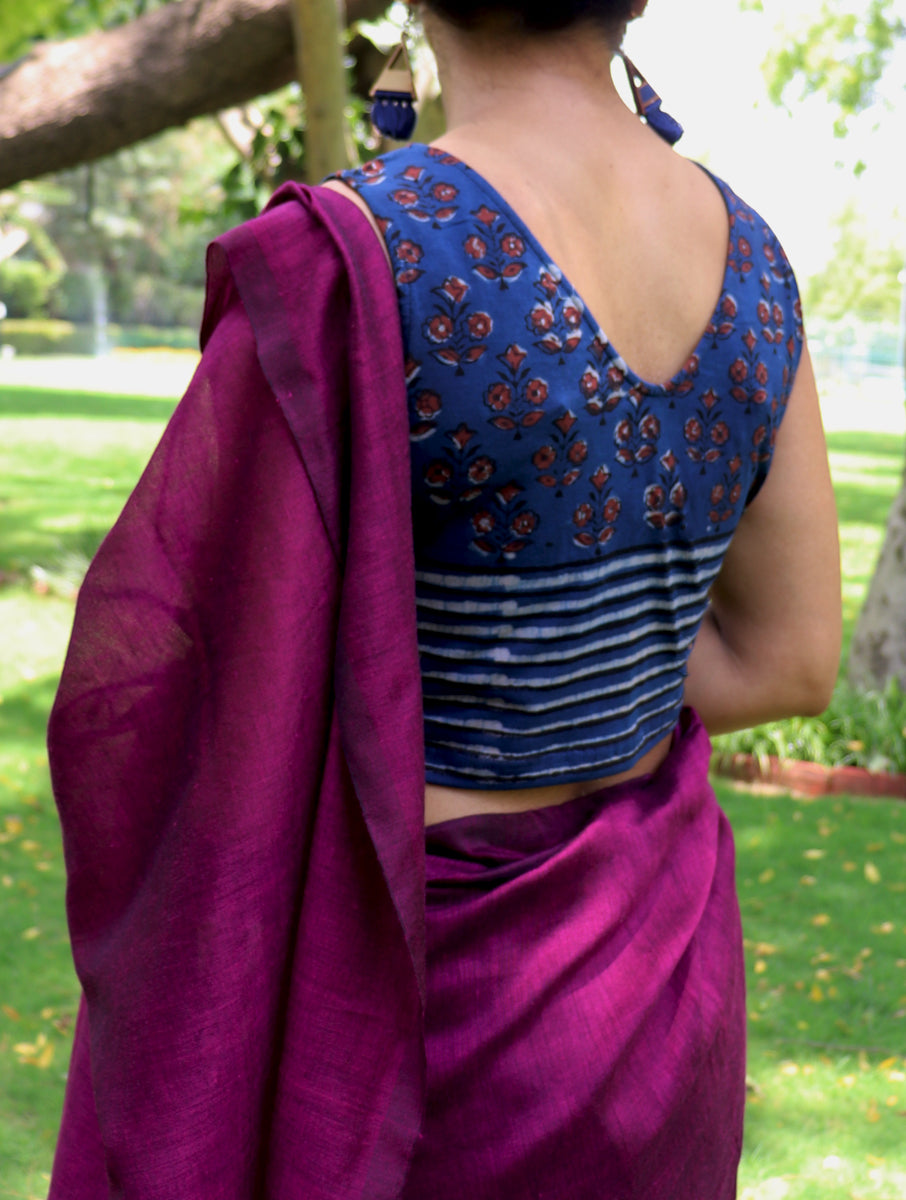 Indigo Boota Lined Dabu Printed Stretchable Blouse/Crop Top