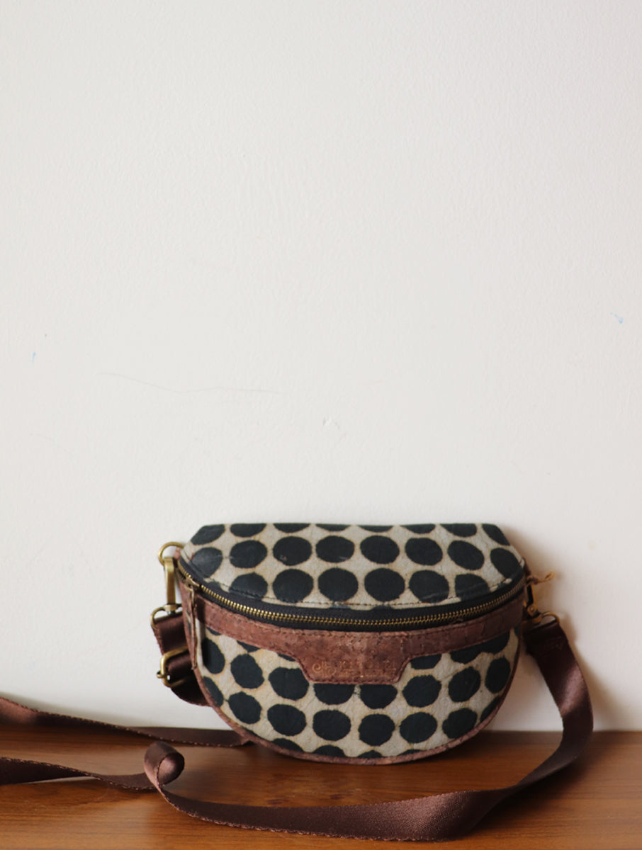 Black Polka Dot Dabu Printed And Vegan Leather Cross Body Cum Waist Bag