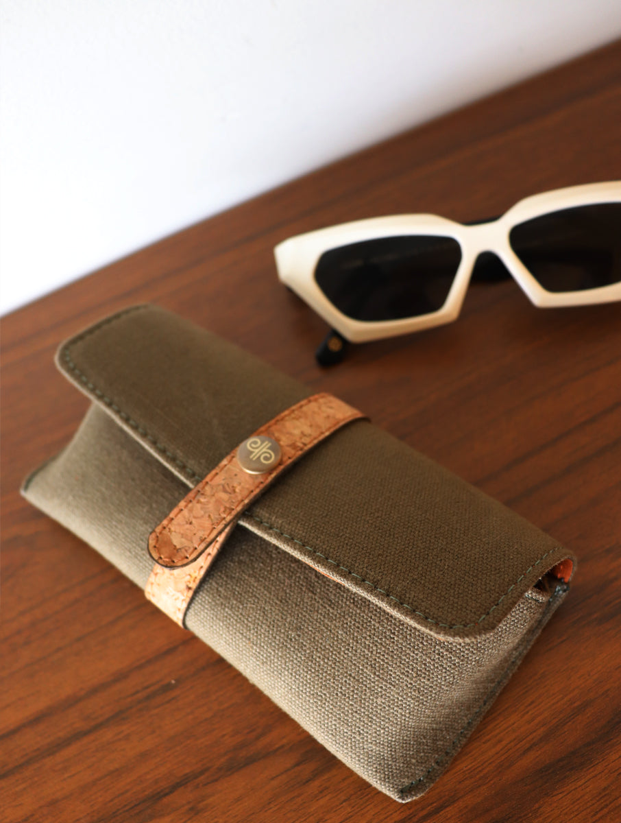 Khaki Dabu Printed and Vegan Leather Cork Specs Case