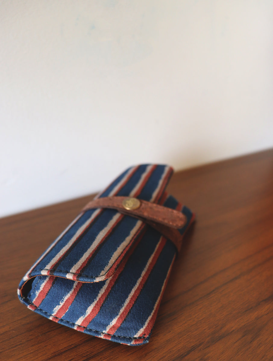 Blue Red Dabu Printed and Vegan Leather Cork Specs Case