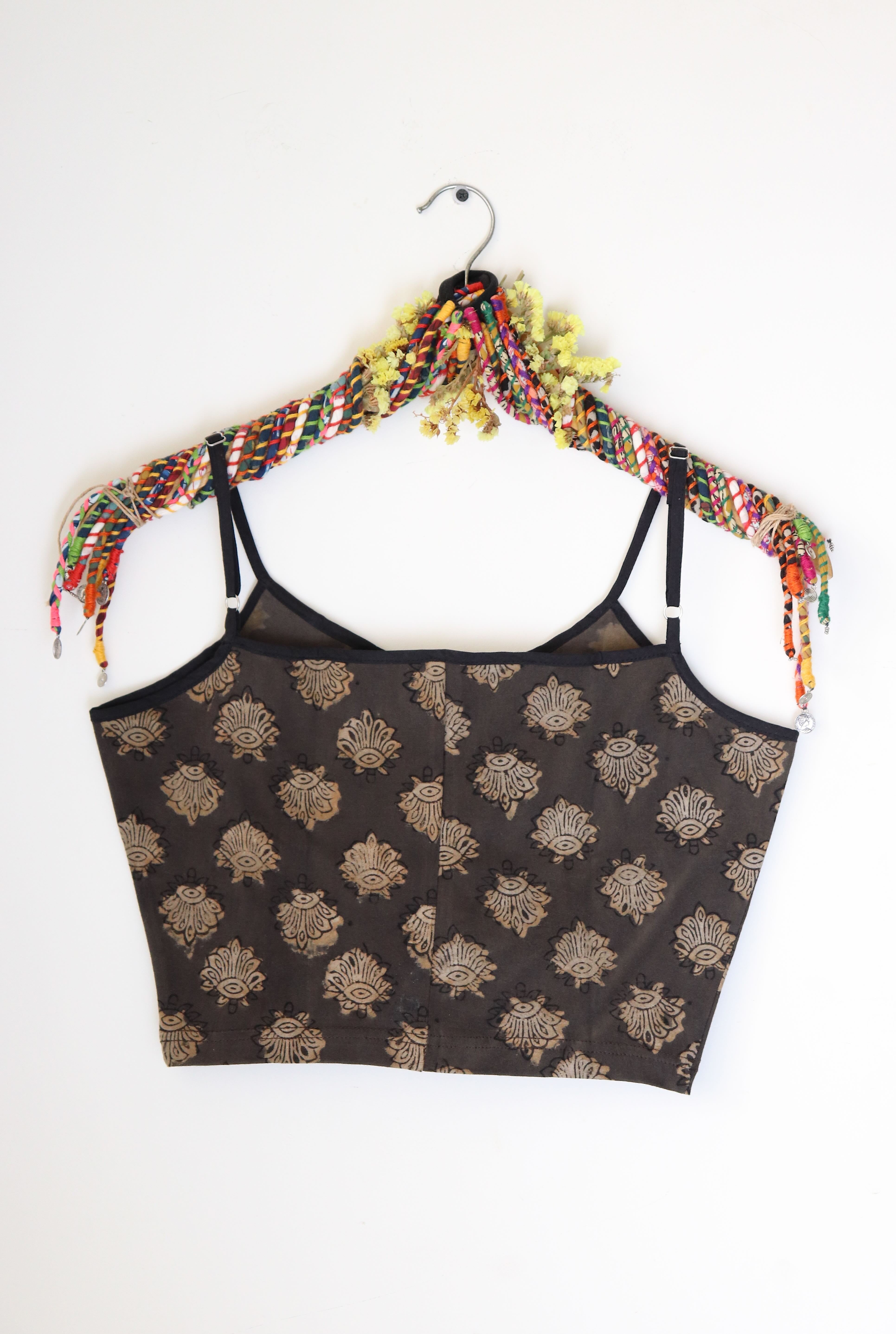 Brownish Boota Dabu Printed Stretchable Blouse/Crop Top