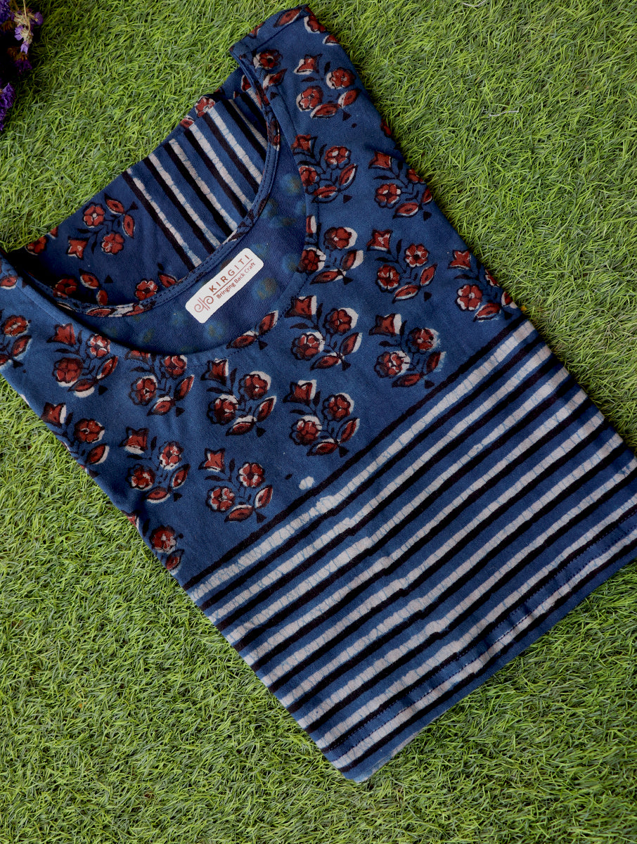 Indigo Boota Lined Dabu Printed Stretchable Blouse/Crop Top