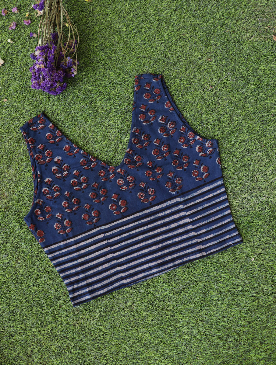Indigo Boota Lined Dabu Printed Stretchable Blouse/Crop Top