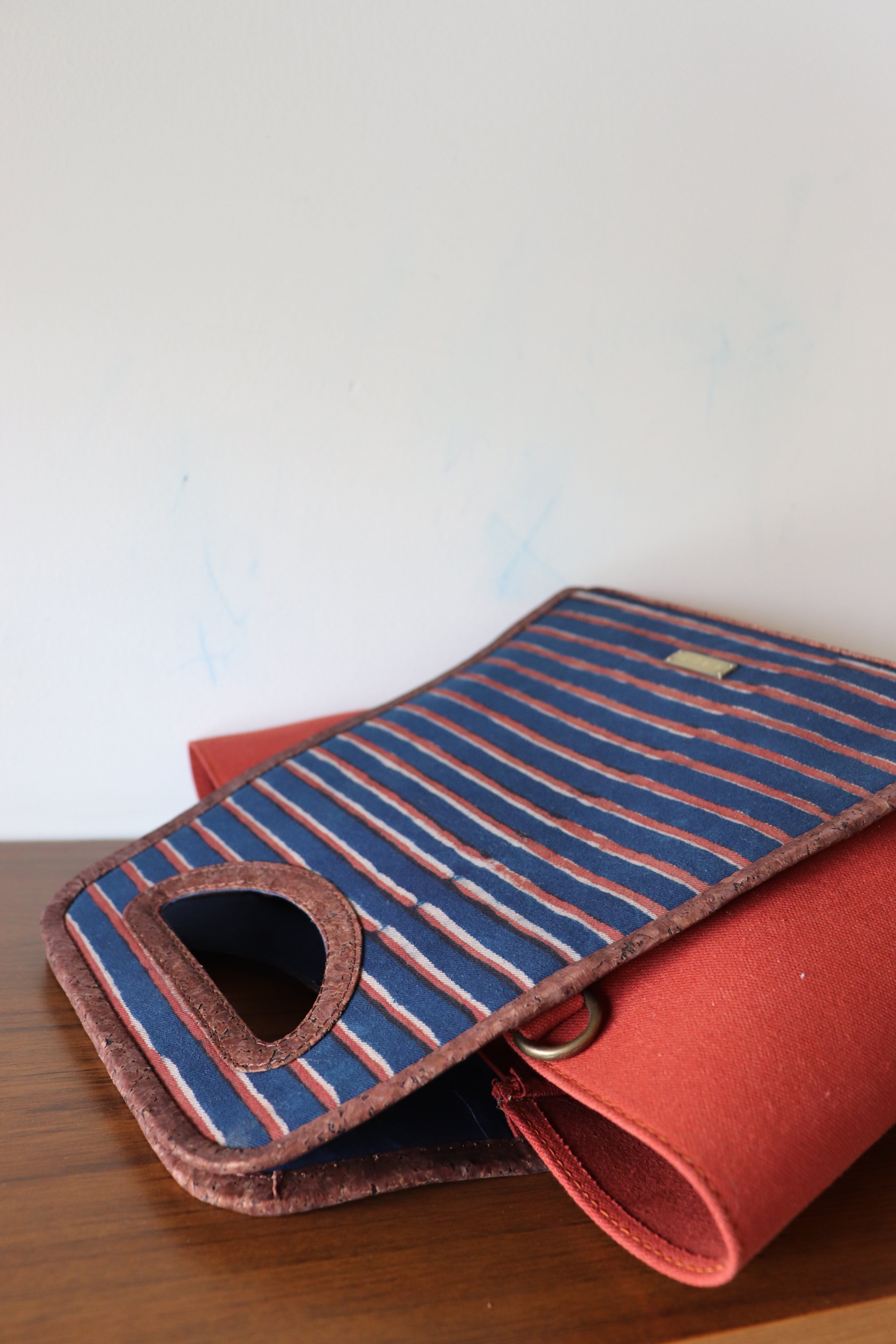 Indigo Rust Striped Dabu Printed and Vegan Leather Basket Hand Bags
