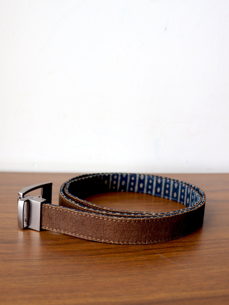 Rust Dabu Printed and Vegan Leather Cork Reversible Belt