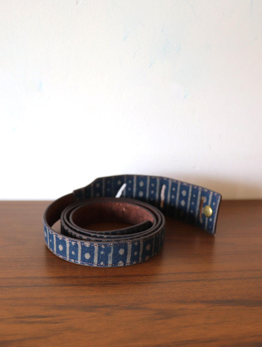 Rust Dabu Printed and Vegan Leather Reversible Dress Belt