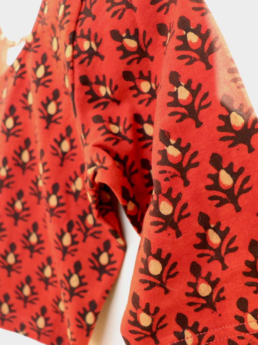 Brick Red Boota Dabu Printed Stretchable Blouse/Crop Top