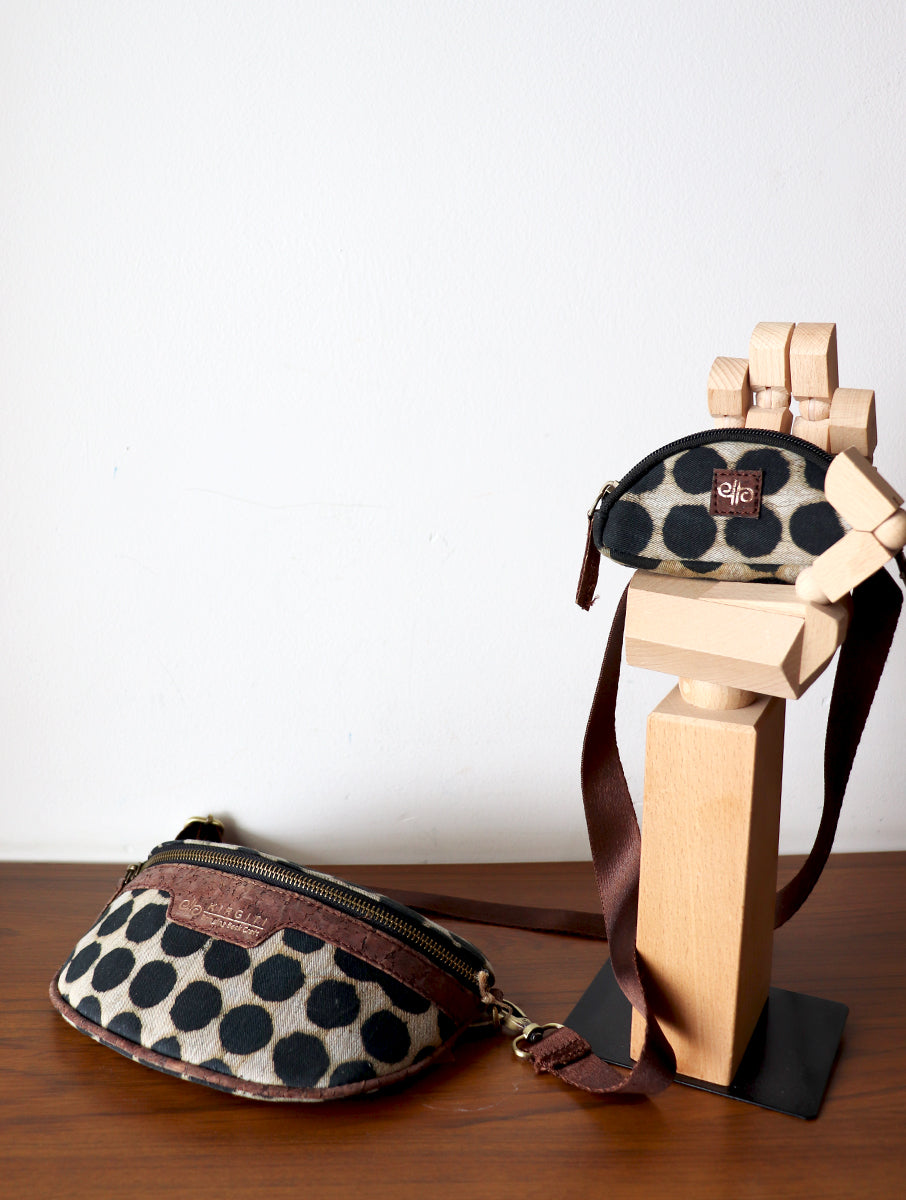 Black Polka Dot Dabu Printed And Vegan Leather Cross Body Cum Waist Bag