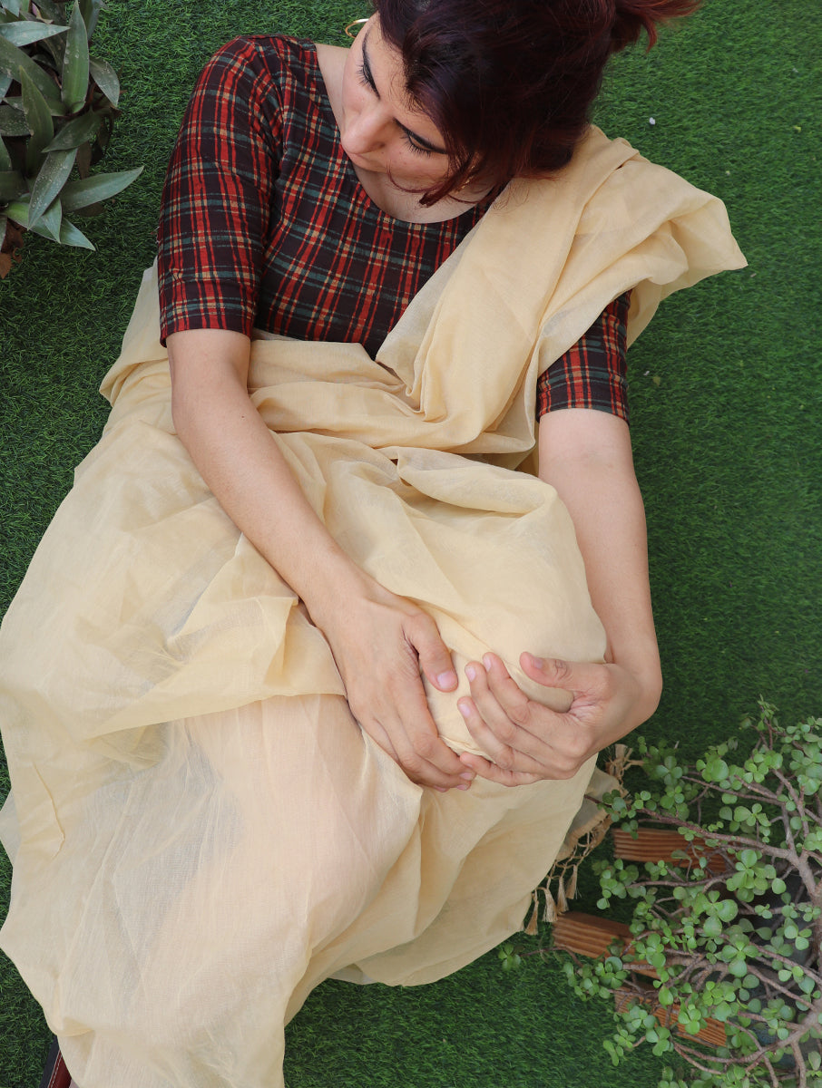 Maroon Checks Dabu Printed Stretchable Blouse/Crop Top