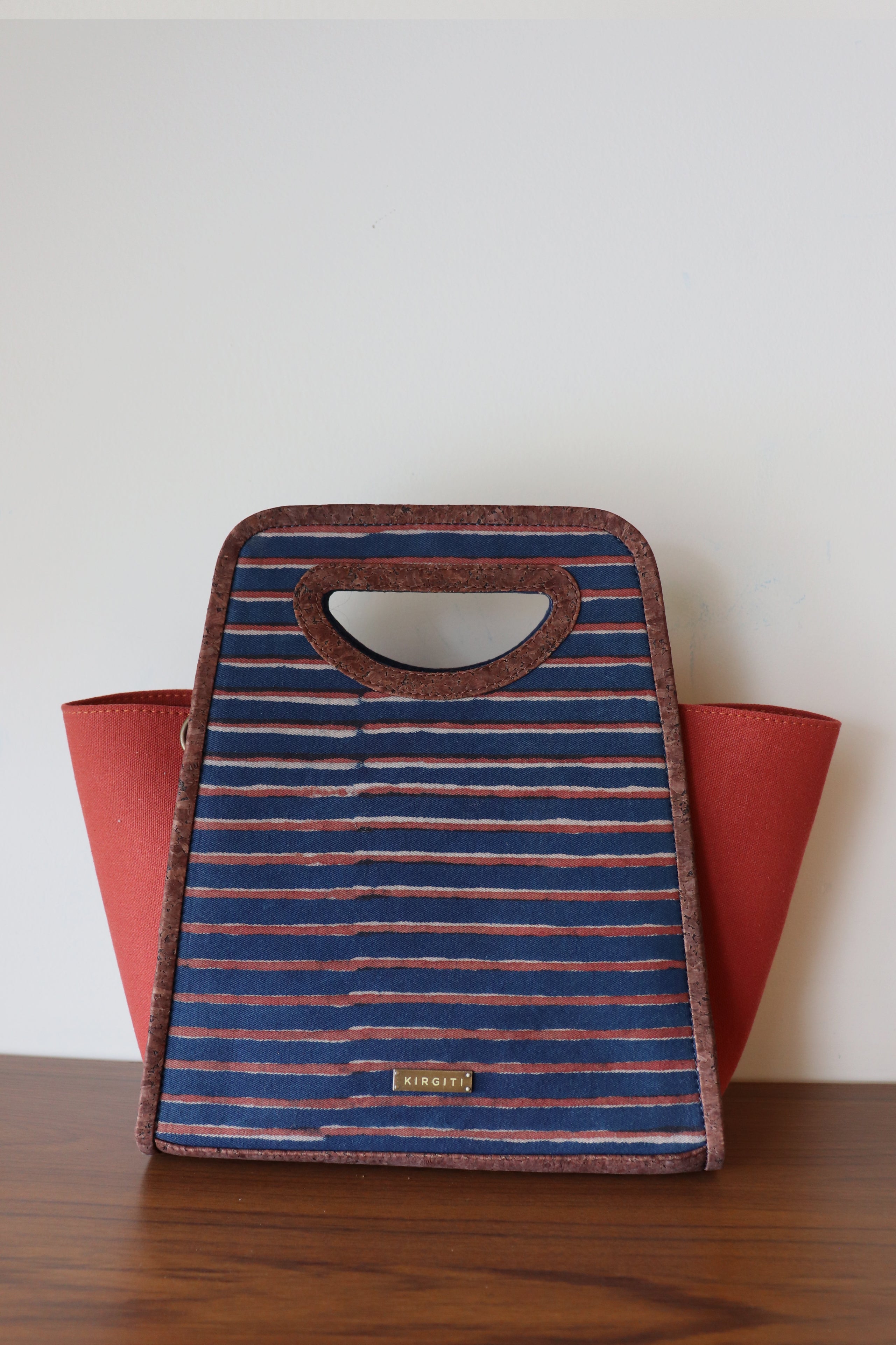 Indigo Rust Striped Dabu Printed and Vegan Leather Basket Hand Bags