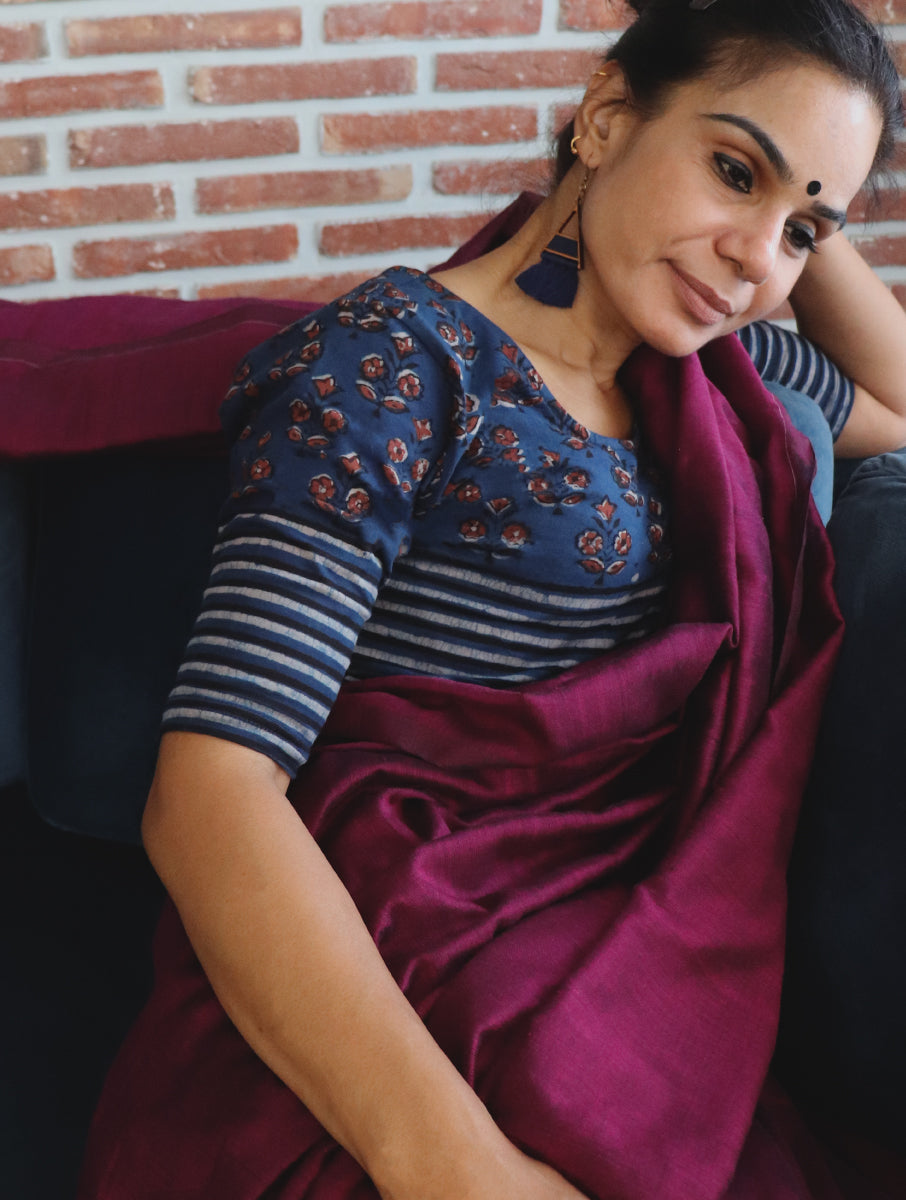 Indigo Boota Lined Dabu Printed Stretchable Blouse/Crop Top