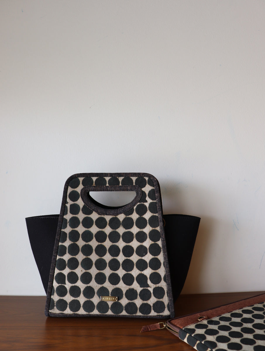 Black Polka Dabu Printed and Vegan Leather Basket Hand Bags