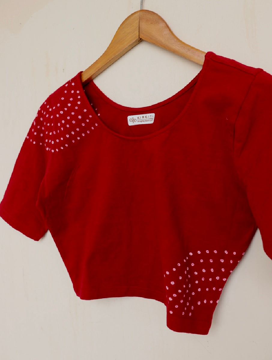 Red Shoulder Bandhej Stretchable Blouse/Crop Top