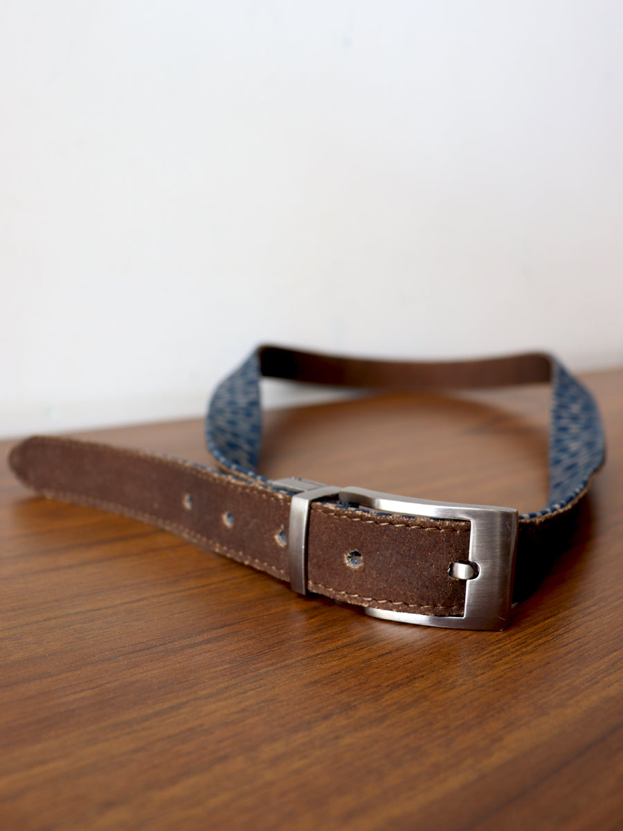 Rust Dabu Printed and Vegan Leather Cork Reversible Belt
