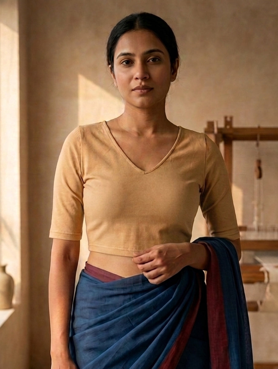 Beige Solid Stretchable Blouse/Crop Top