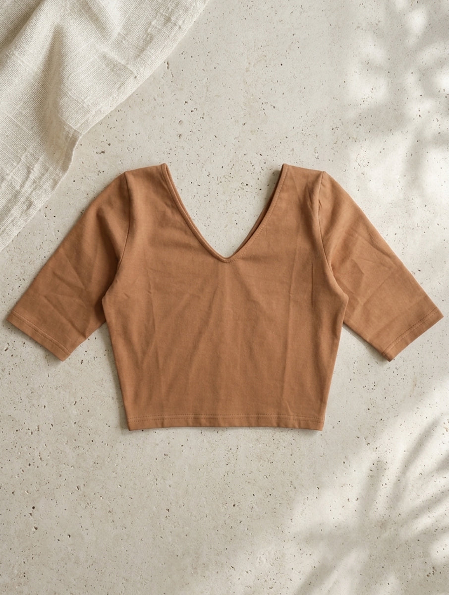 Beige Solid Stretchable Blouse/Crop Top