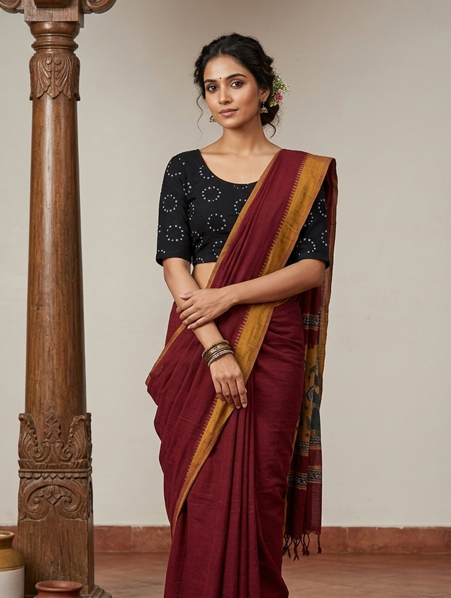 Black Chakri Bandhej Half Sleeve Stretchable Blouse/Crop Top