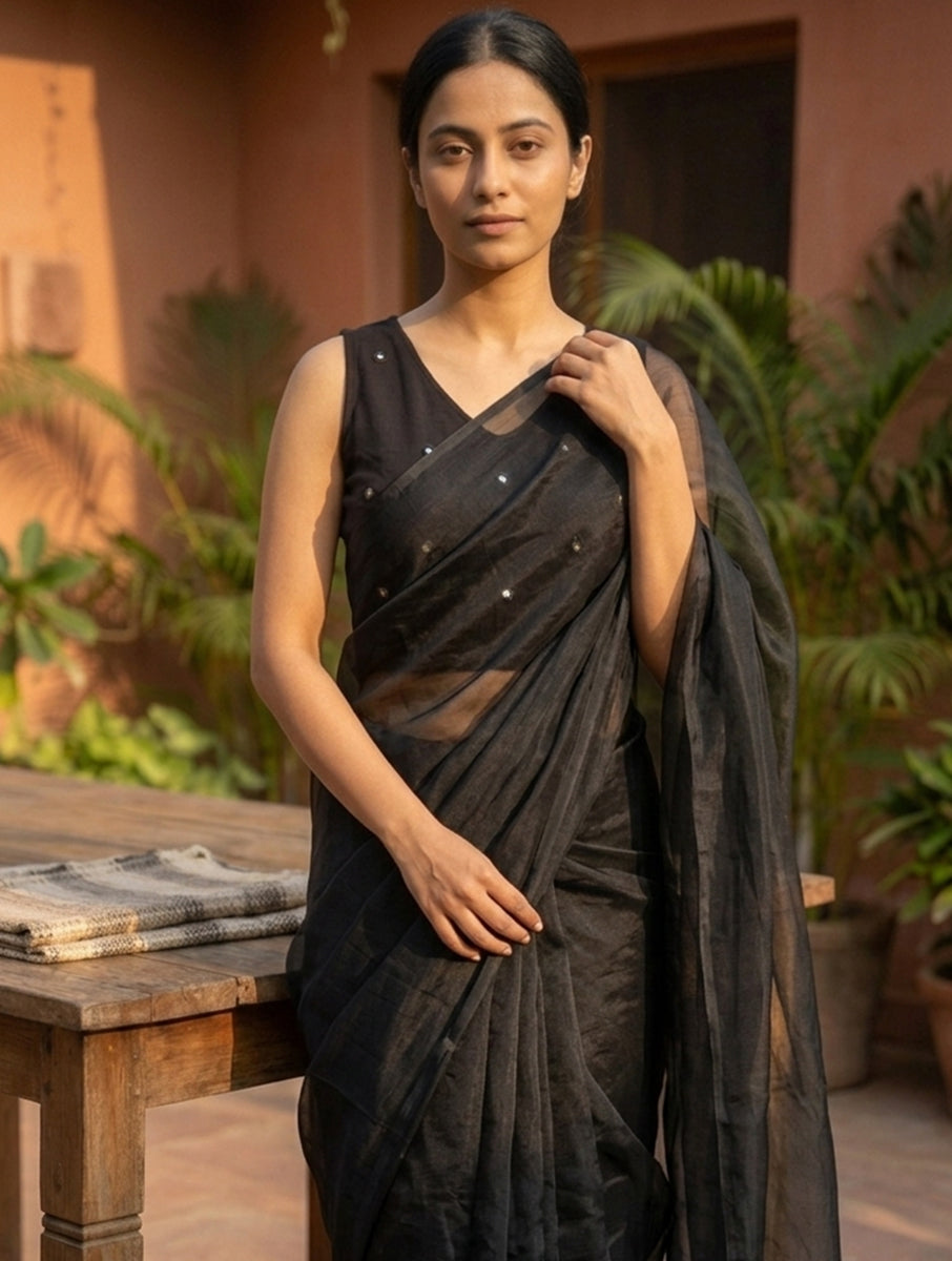 Black Mirror Hand Embroidered Stretchable Sleeveless Blouse/Crop Top
