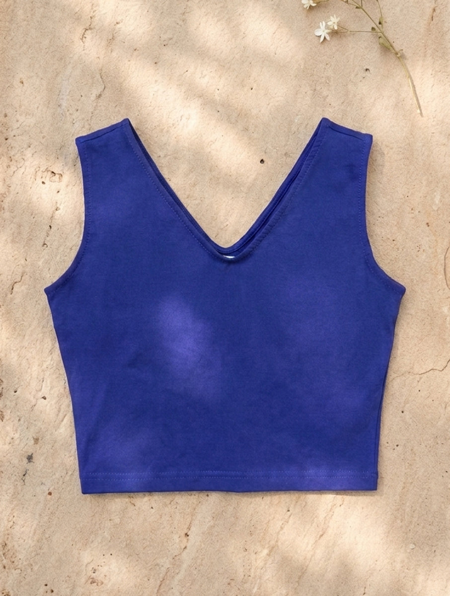 Blue Solid Sleeveless Stretchable Blouse/Crop Top