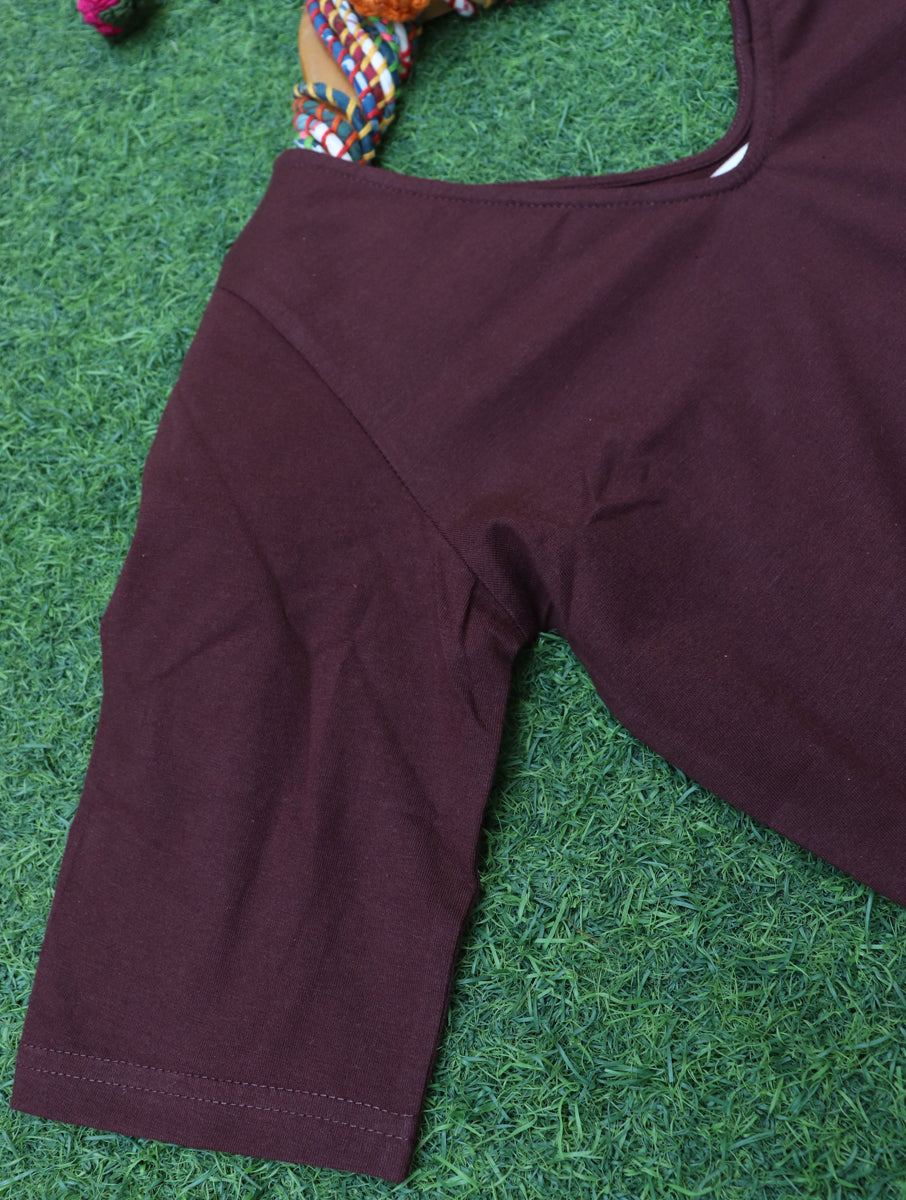 Brown Solid Stretchable Blouse/Crop Top