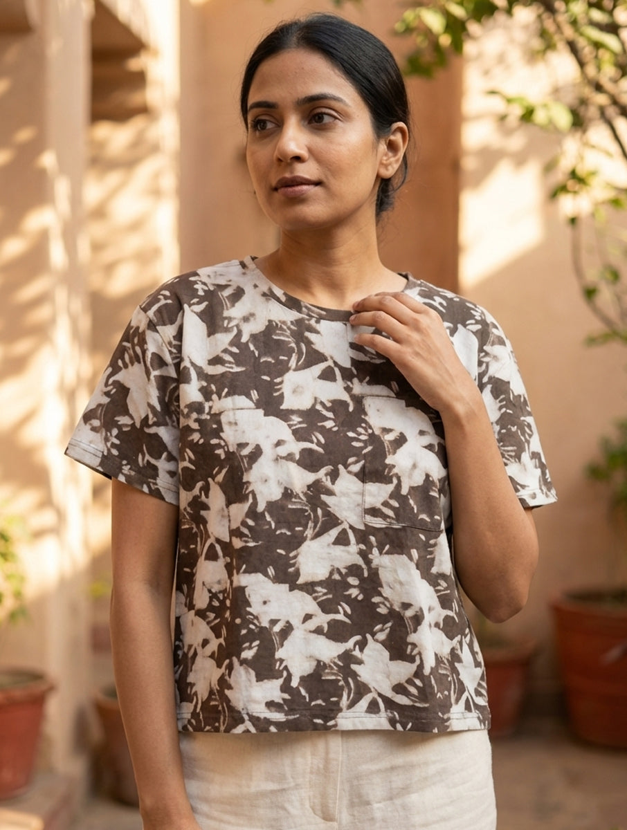 Dharti Rang Dabu Printed Crop Top T-Shirt