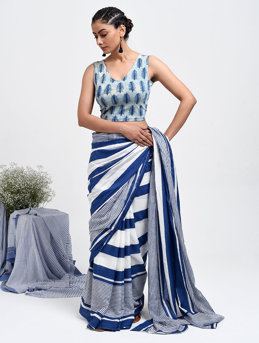 Indigo Pine Dabu Printed Stretchable Blouse/Crop Top