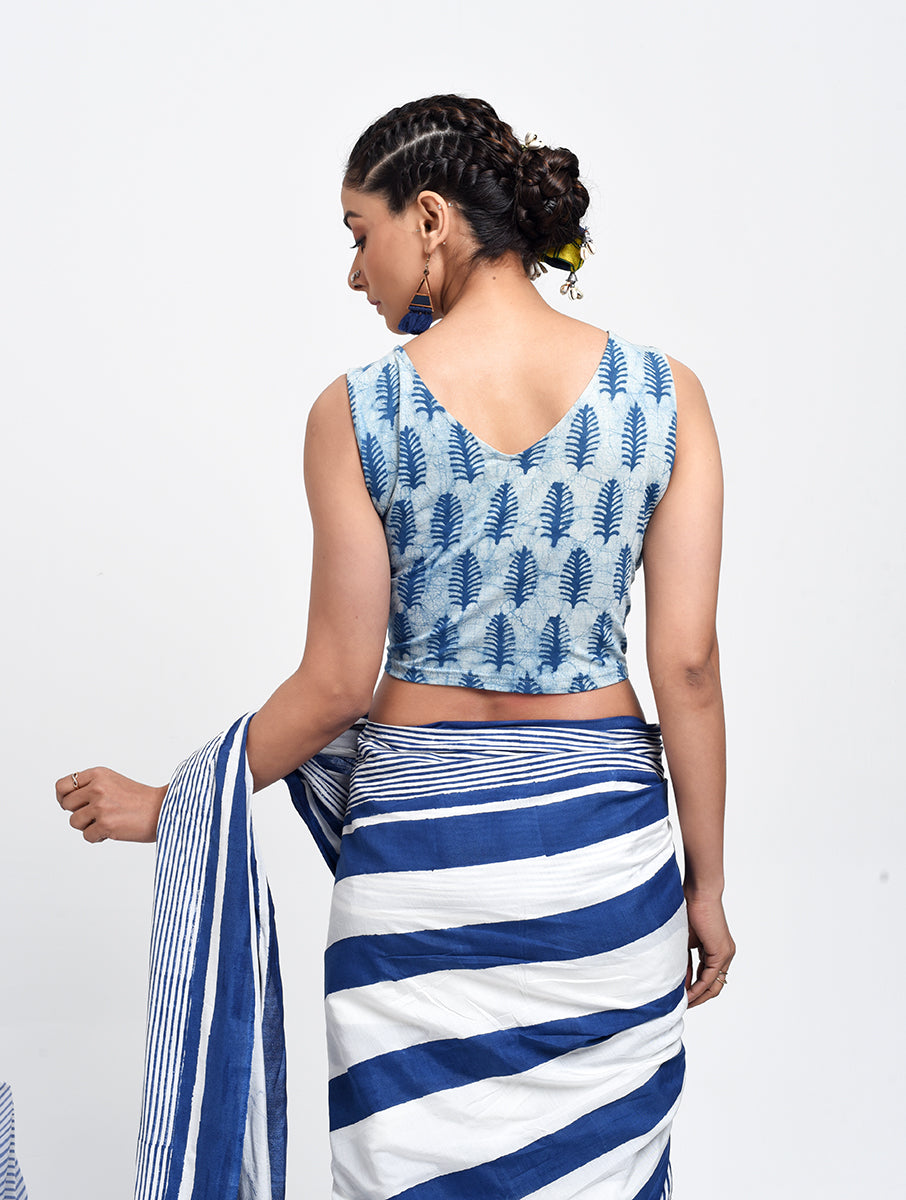 Indigo Pine Dabu Printed Stretchable Blouse/Crop Top