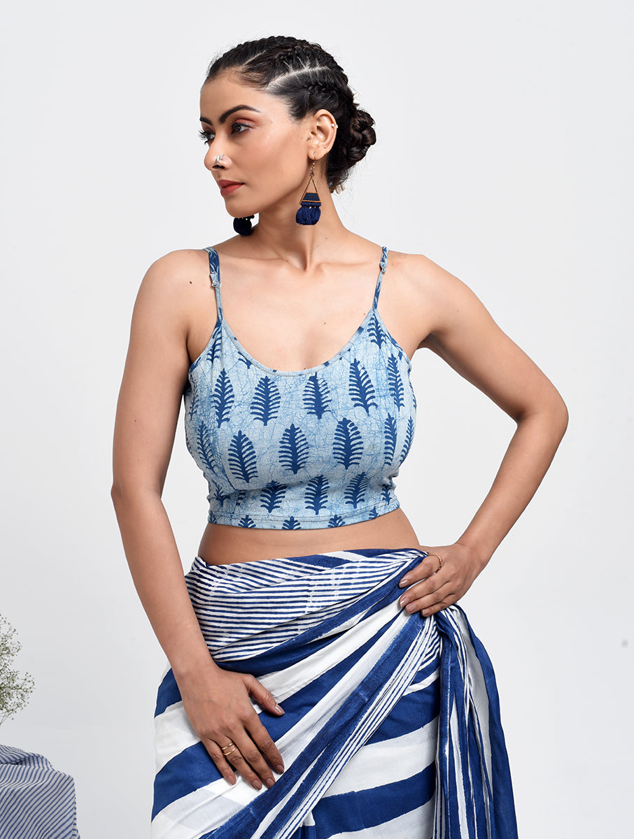 Indigo Pine Dabu Printed Stretchable Spaghetti Blouse/Crop Top