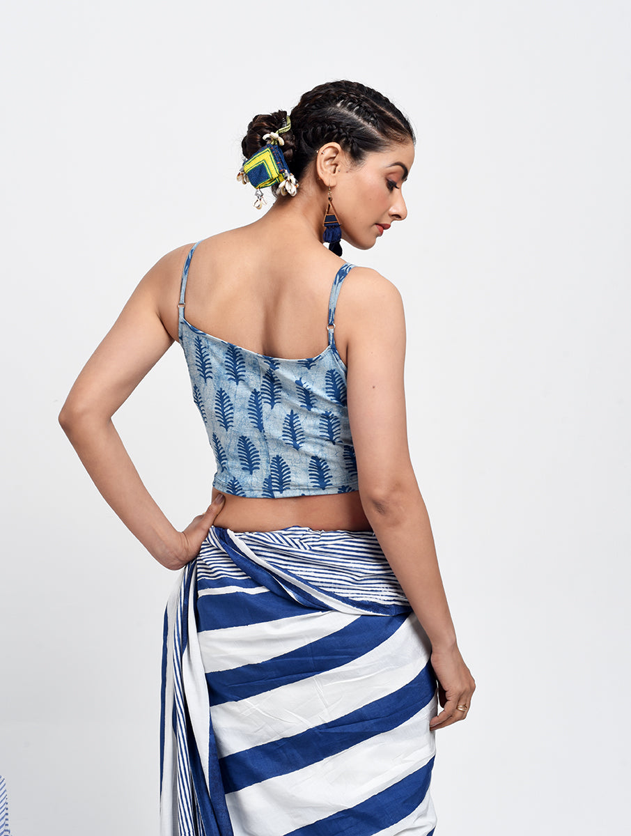 Indigo Pine Dabu Printed Stretchable Blouse/Crop Top