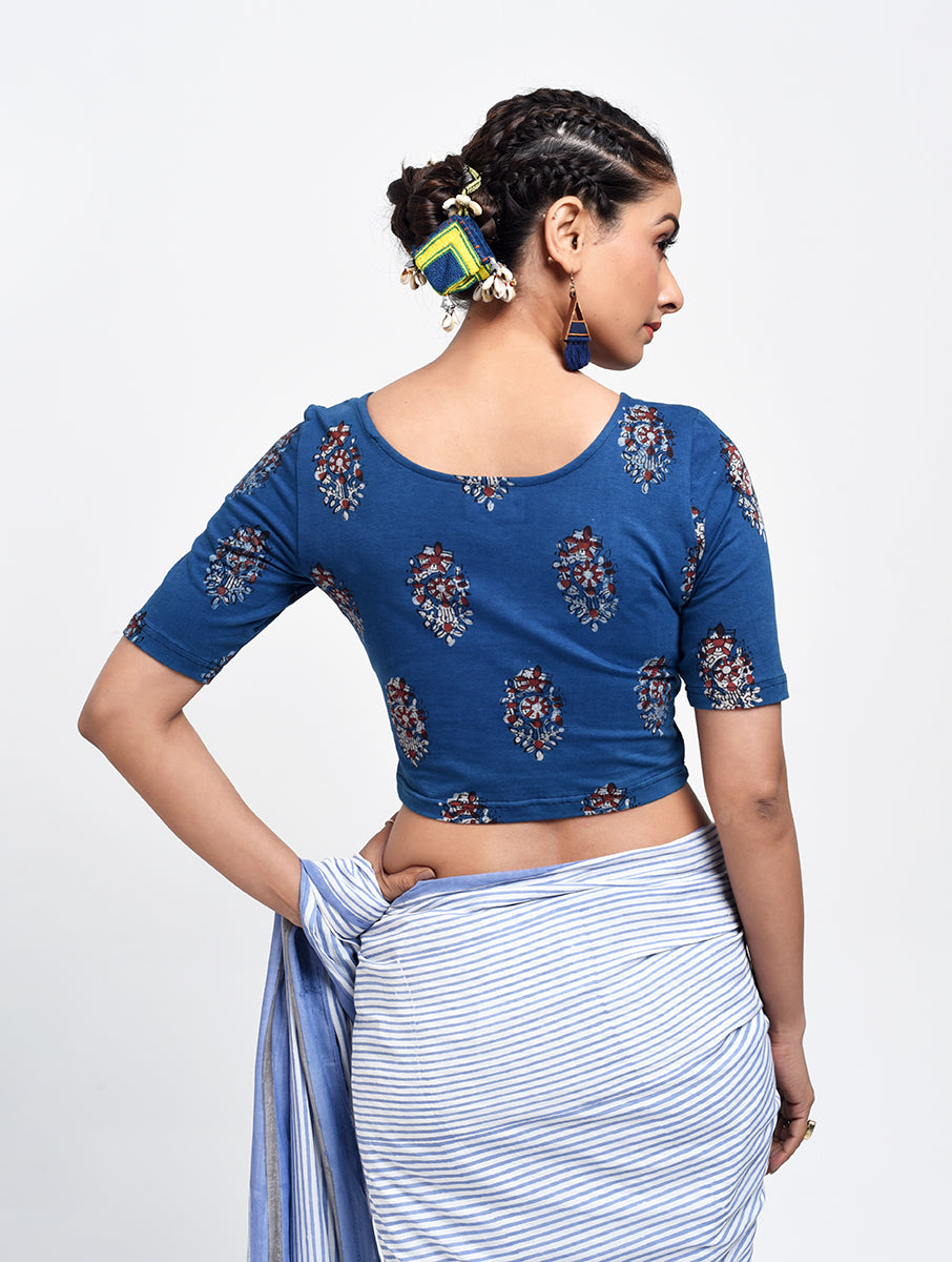 Blue Boota Dabu Printed Stretchable Blouse/Crop Top
