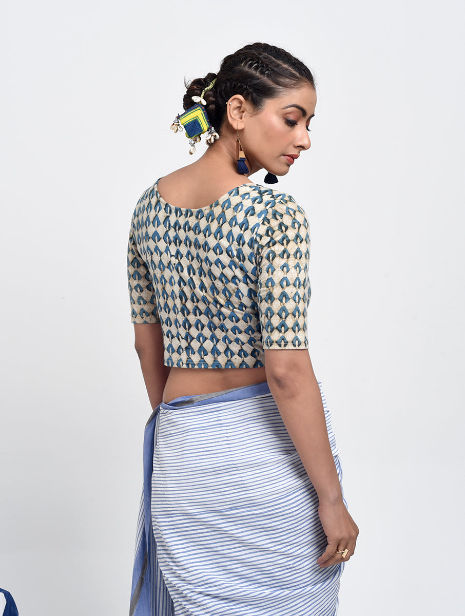 Green Boota Dabu Printed Stretchable Blouse/Crop Top