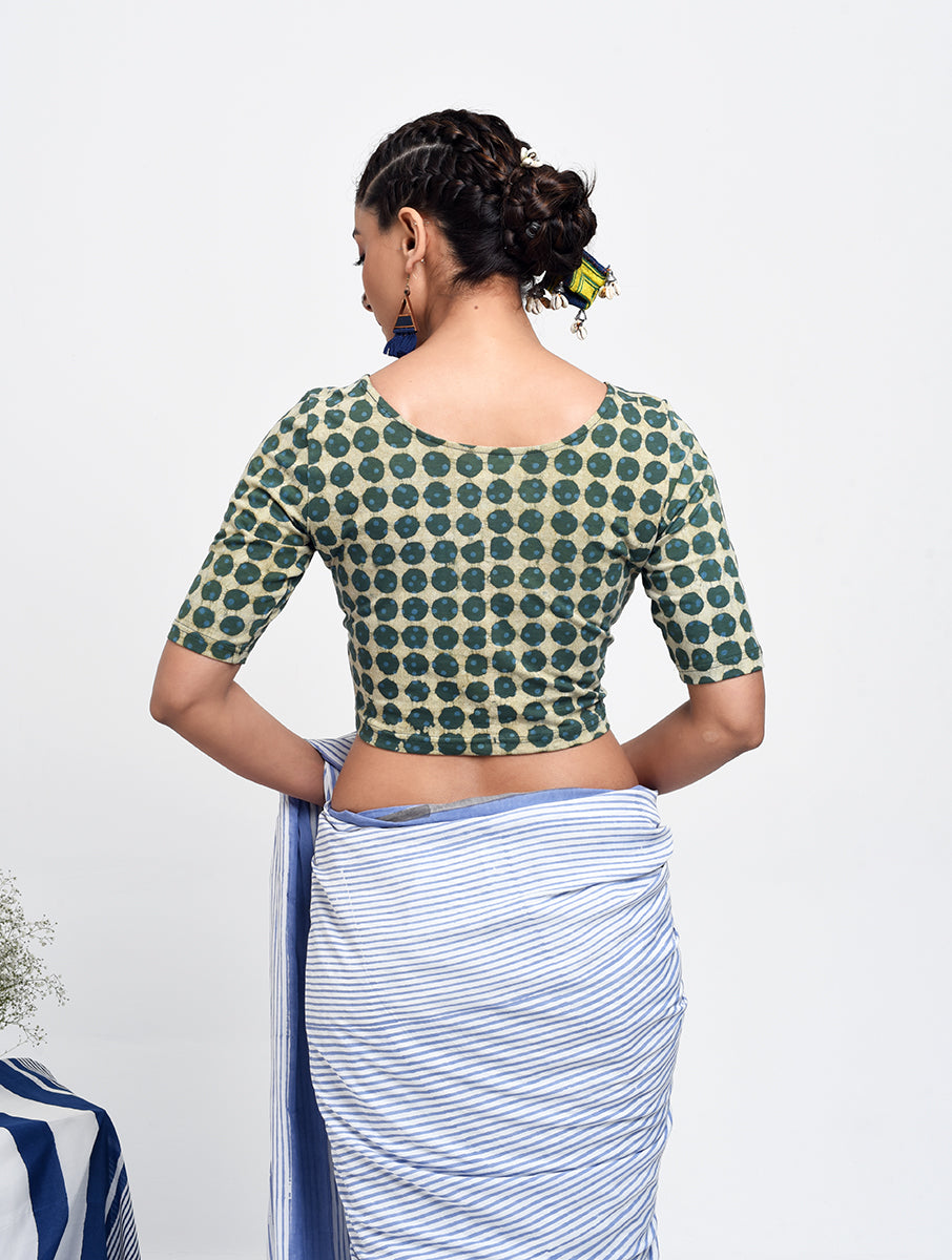 Green Polka Dabu Printed Stretchable Blouse/Crop Top