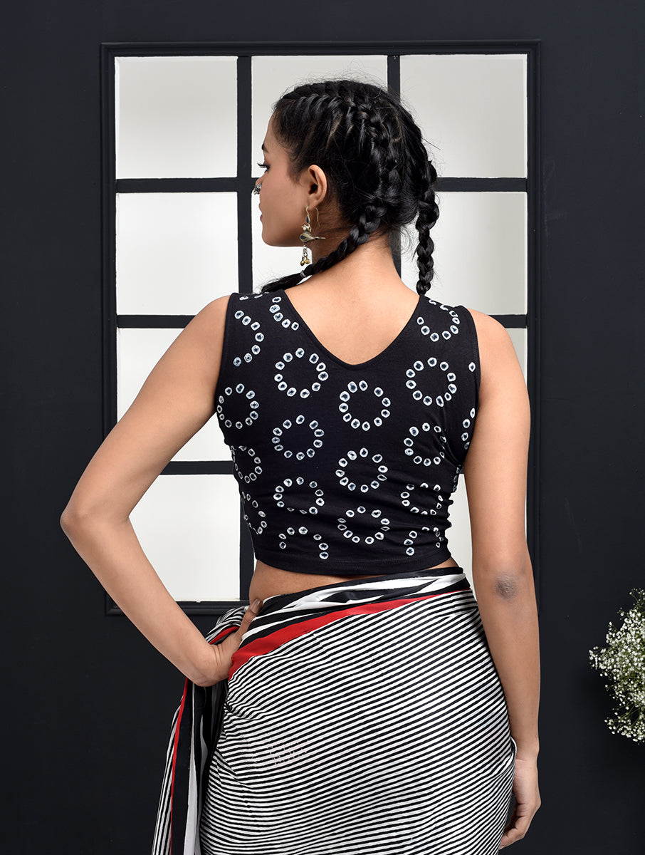 Black Chakri Bandhej Stretchable Blouse/Crop Top