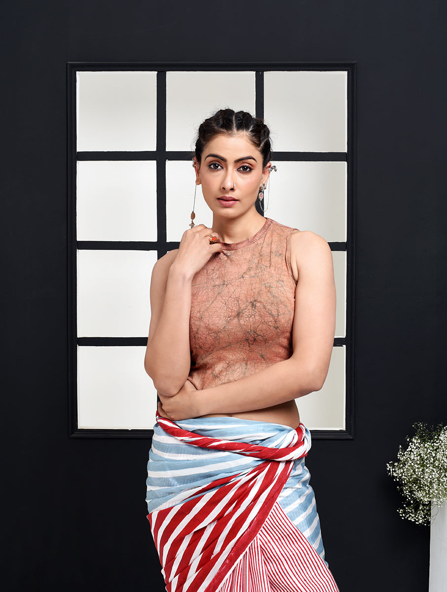 Wine Crack Dabu Printed Stretchable Blouse/Crop Top