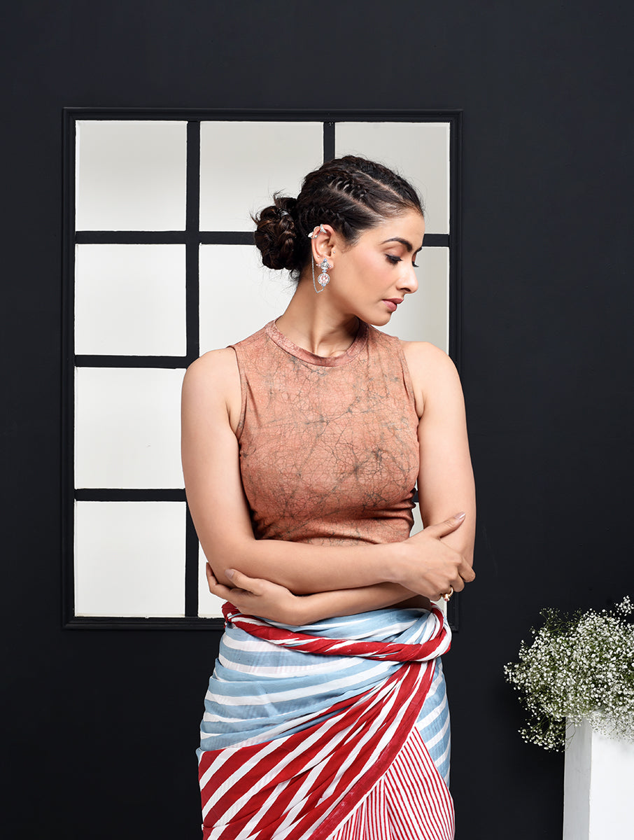 Wine Crack Dabu Printed Stretchable Blouse/Crop Top