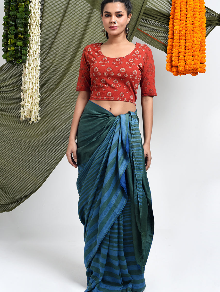 Rust Guldasta Dabu Printed Stretchable Blouse/Crop Top