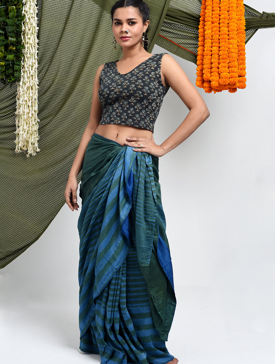 Grey Guldasta Dabu Printed Stretchable Sleeveless Blouse/Crop Top