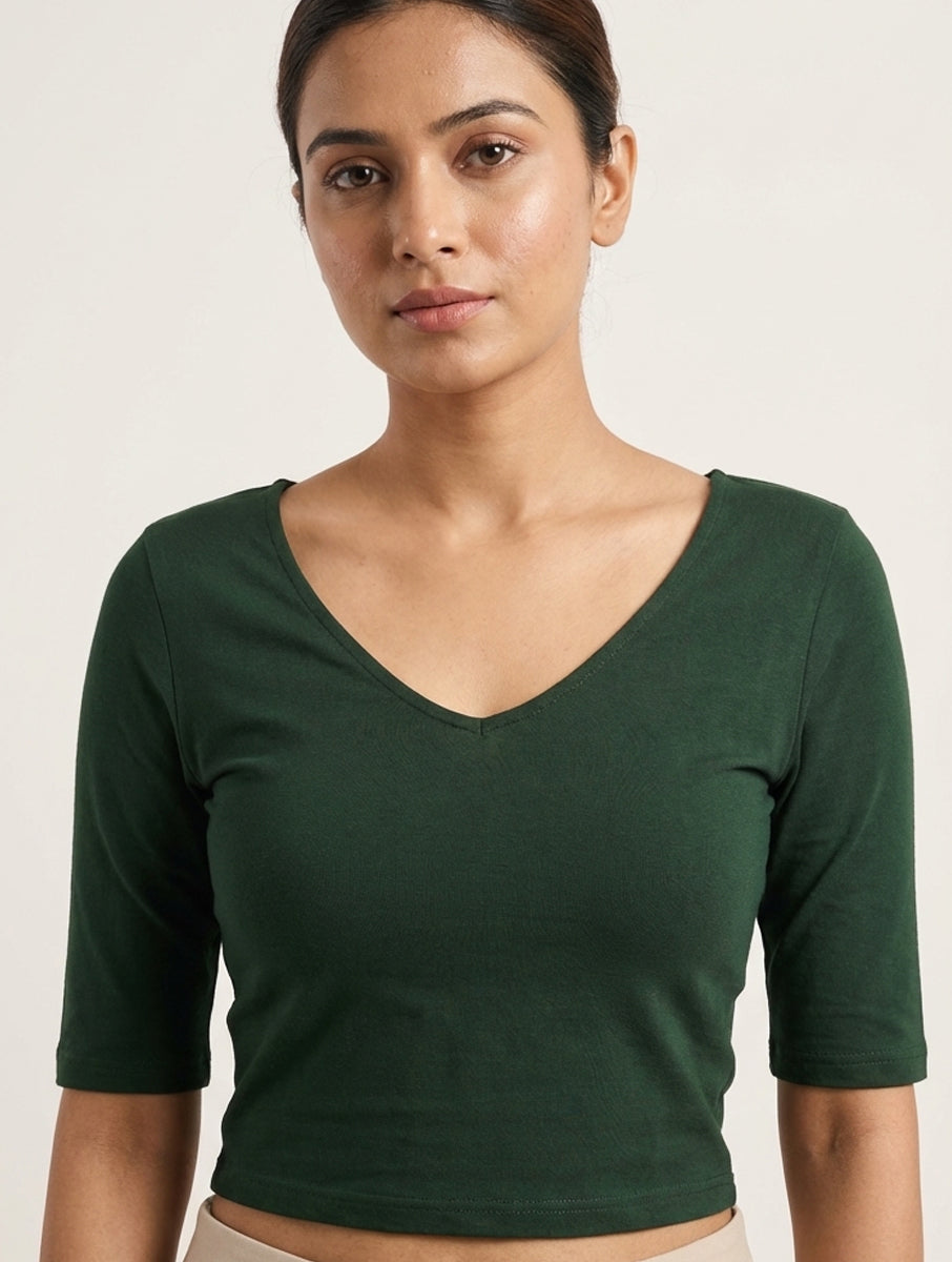 Green Solid Stretchable Blouse/Crop Top
