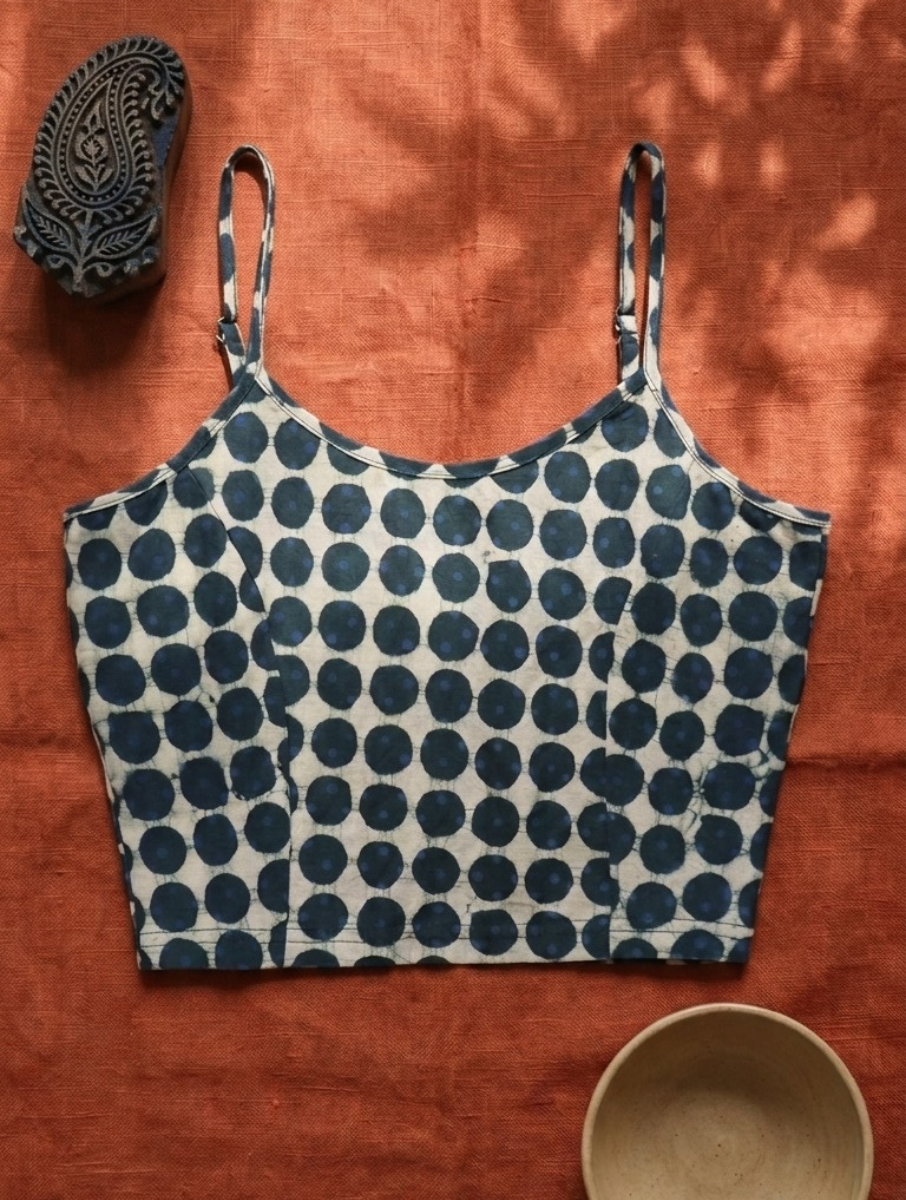 Green Polka Dabu Printed Stretchable Spaghetti Blouse/Crop Top