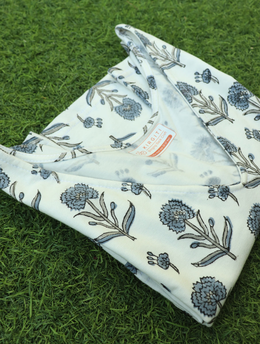 Grey White Guldasta Sanganeri Printed Stretchable Blouse/Crop Top