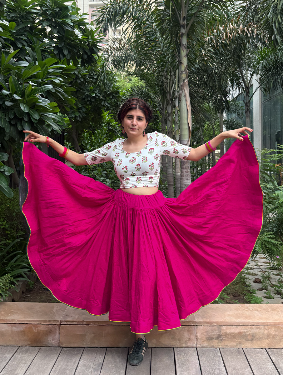 House of Tai Handcrafted Haryanvi Pink Dhaman - 32 Kali Heritage Flared Skirt