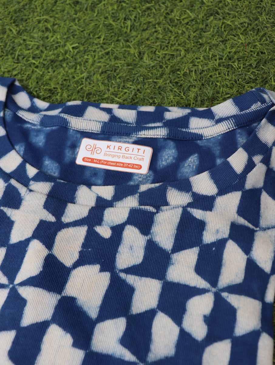 Indigo Tile Dabu Printed Crop Top T-Shirt