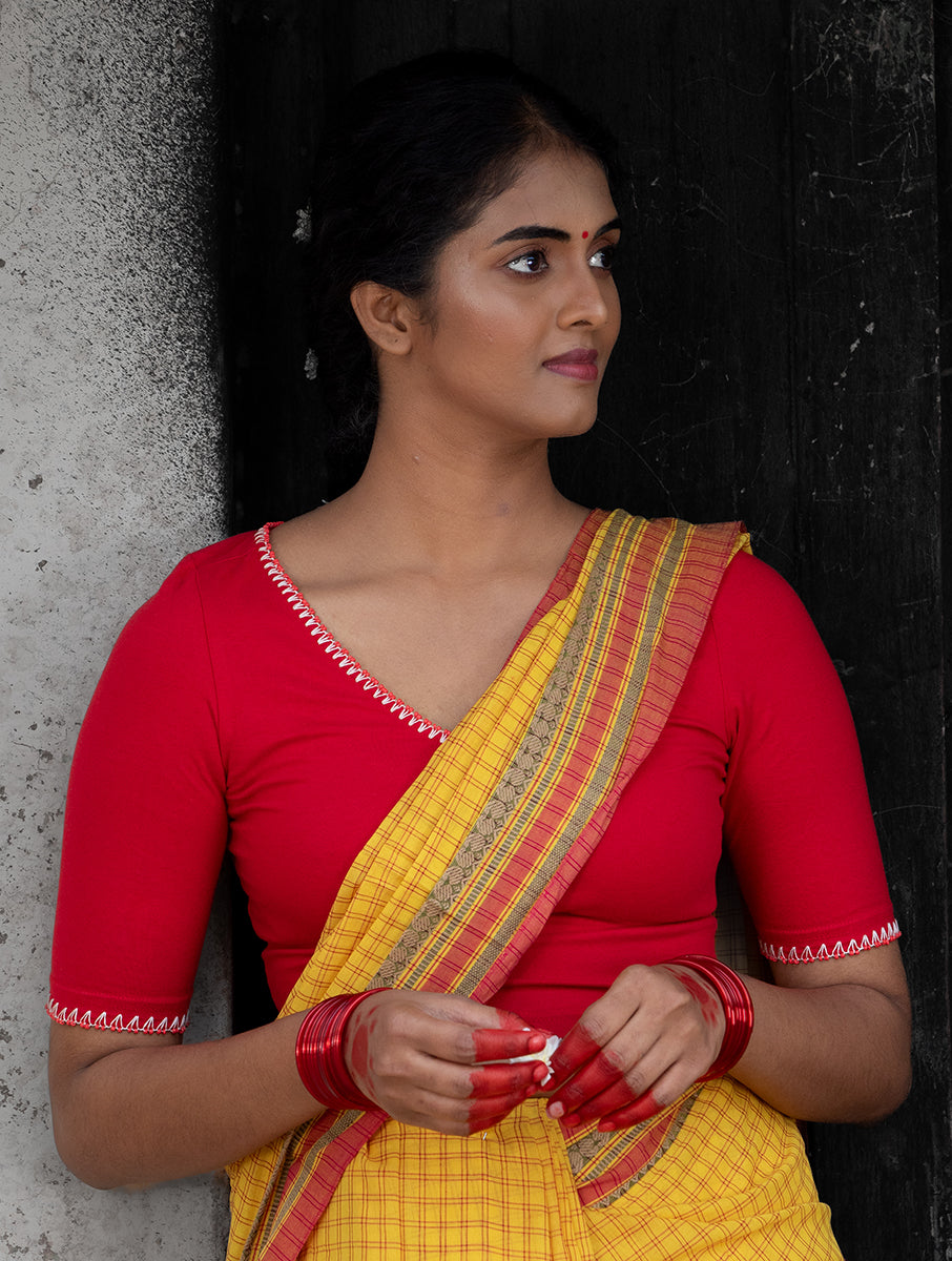 Red Hand Embroidered Stretchable Blouse/Crop Top