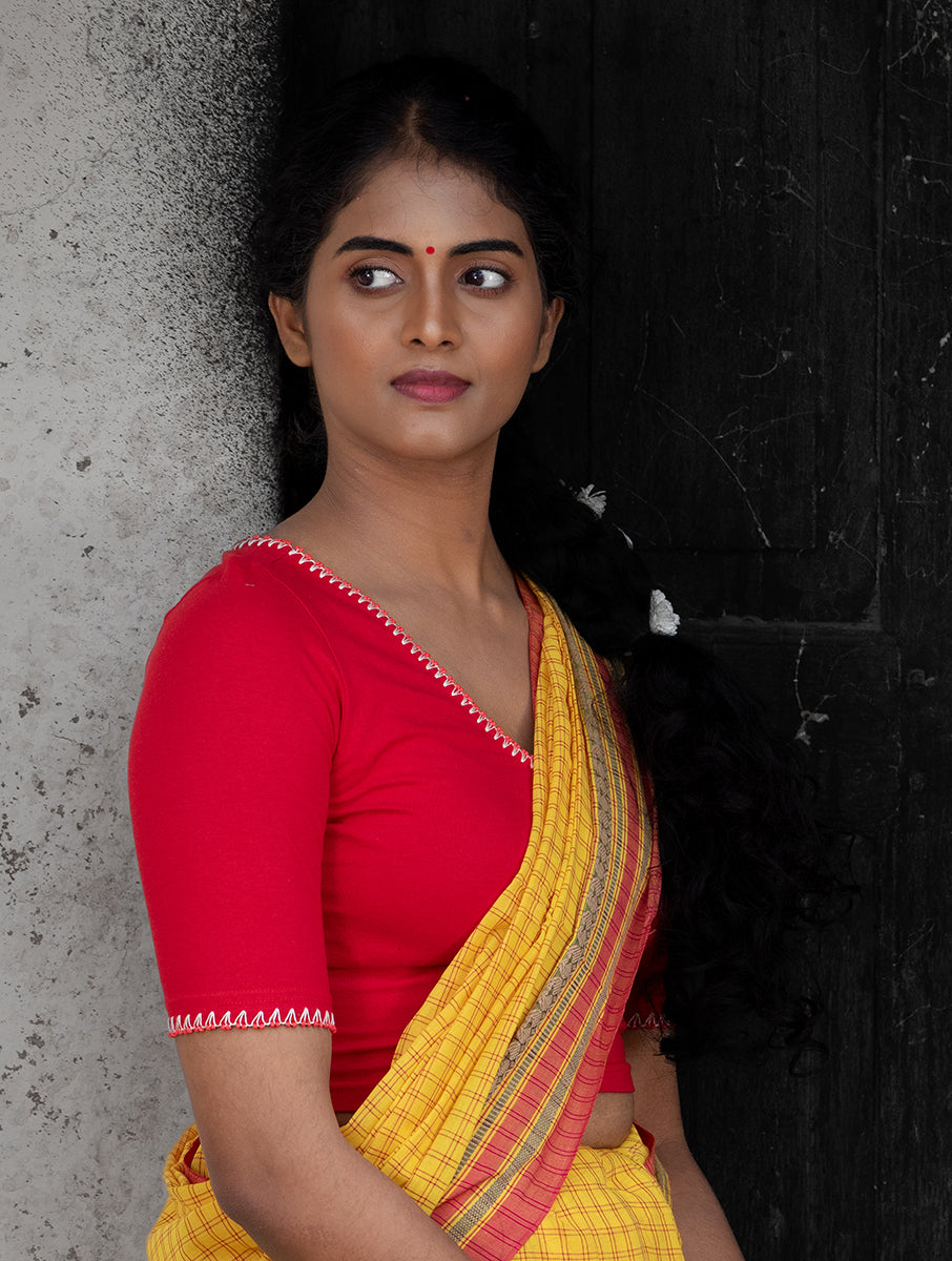 Red Hand Embroidered Stretchable Blouse/Crop Top