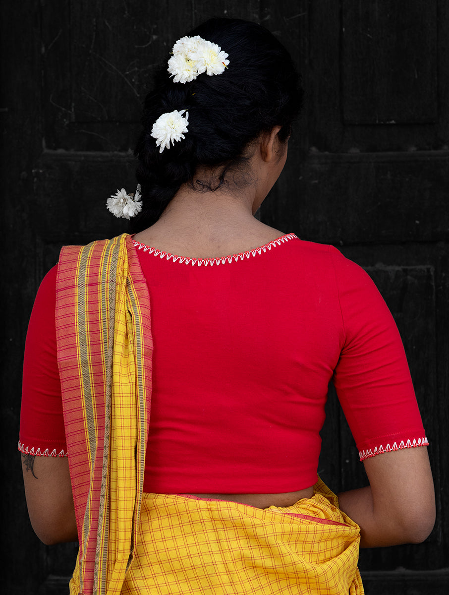 Red Hand Embroidered Stretchable Blouse/Crop Top