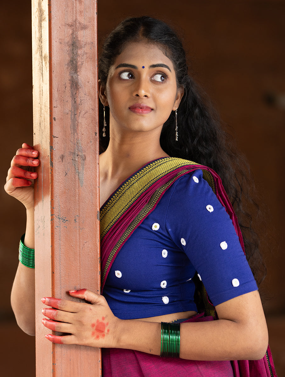 Blue Mirror Embroidered Stretchable Blouse/Crop Top