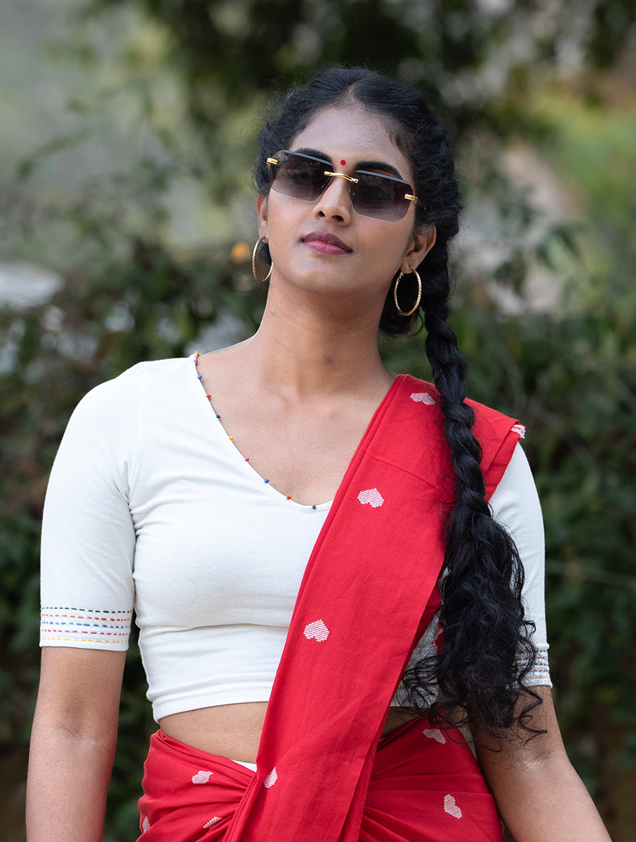 Offwhite Hand Embroidered Stretchable Blouse/Crop Top