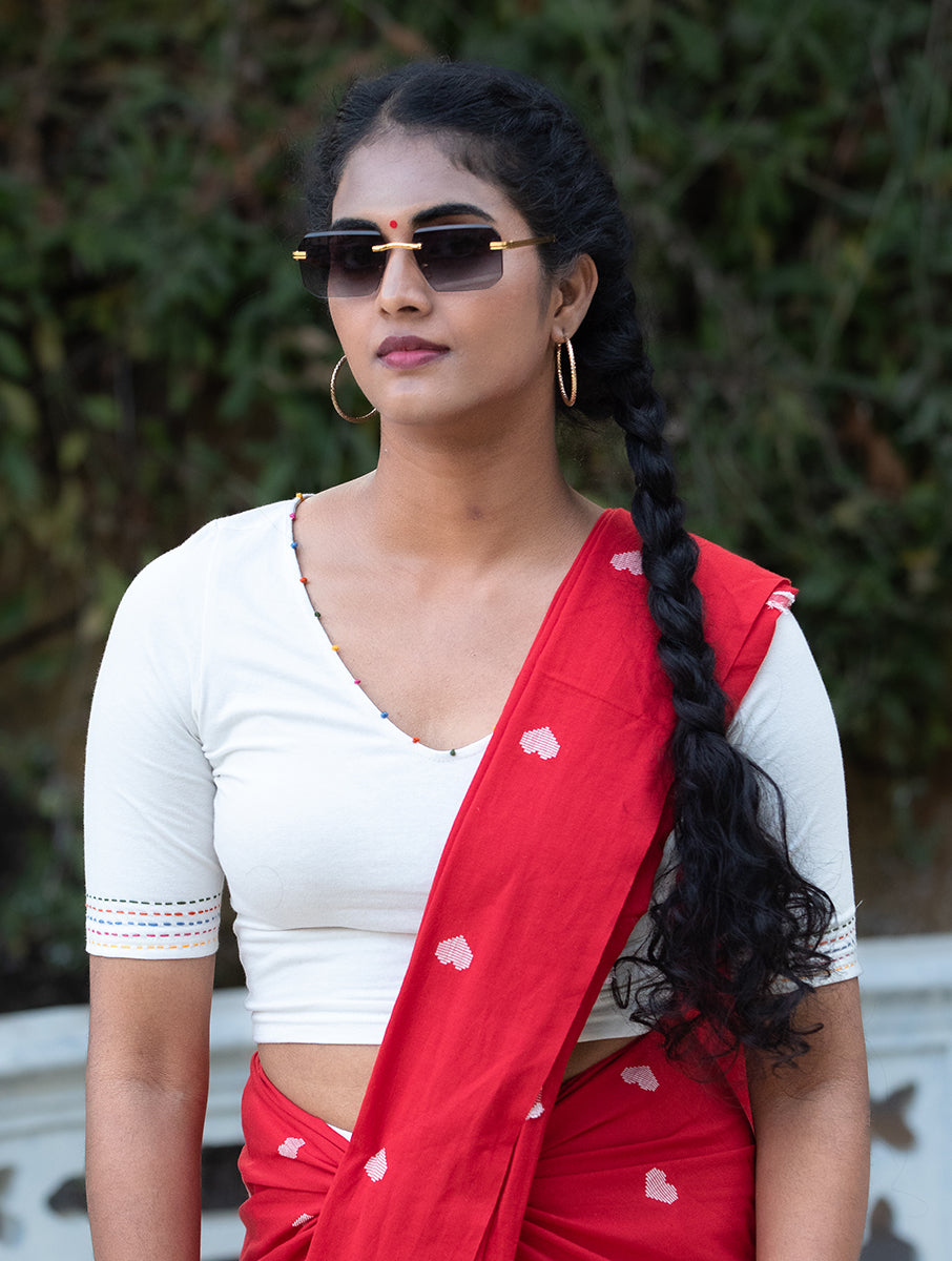 Offwhite Hand Embroidered Stretchable Blouse/Crop Top