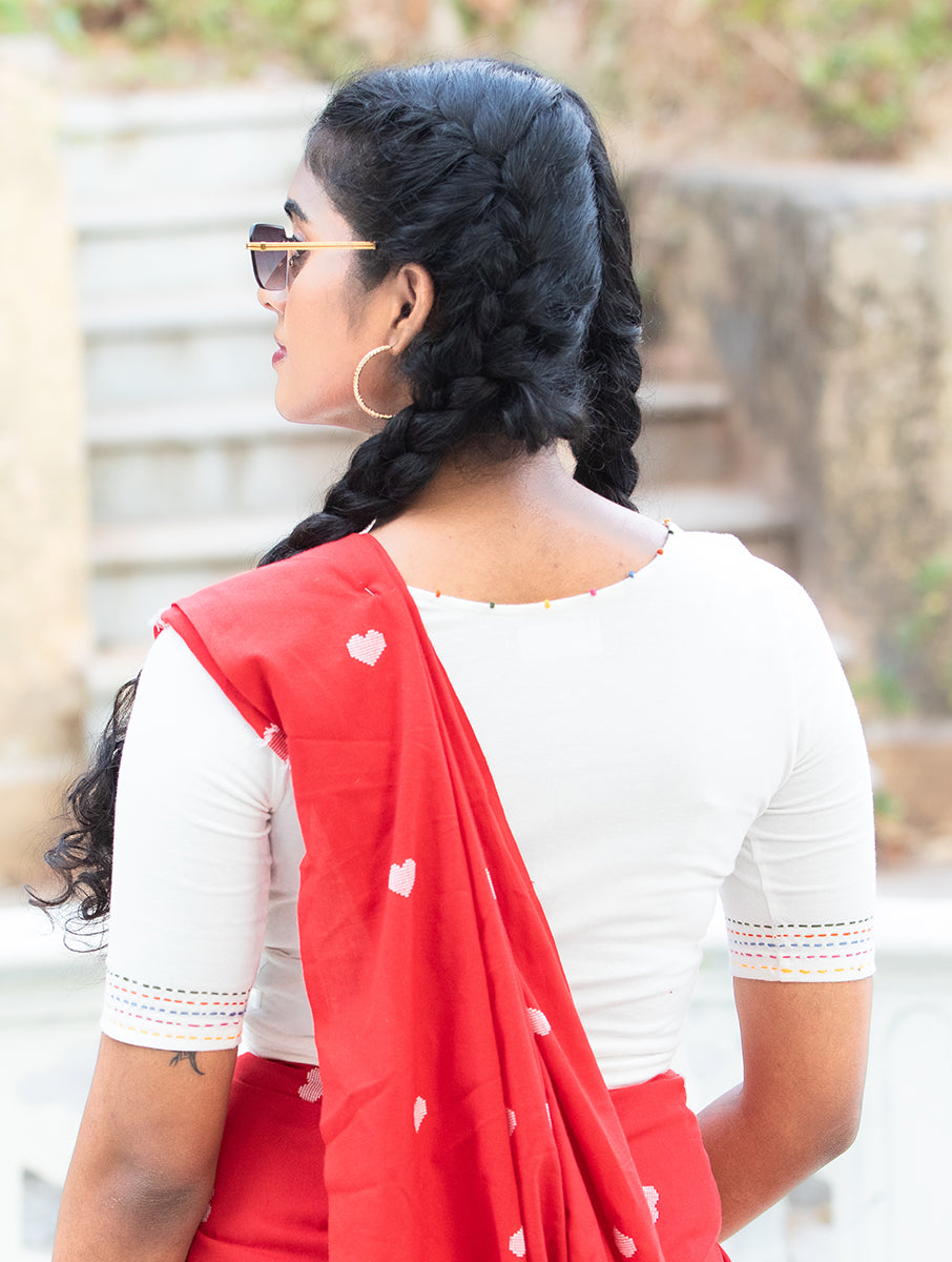 Offwhite Hand Embroidered Stretchable Blouse/Crop Top
