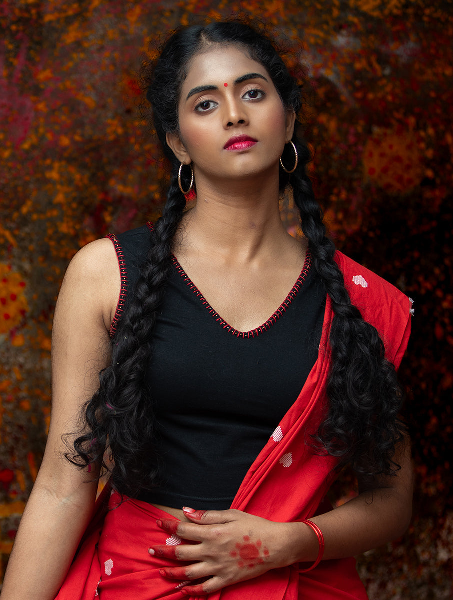 Black Hand Embroidered Stretchable Blouse/Crop Top